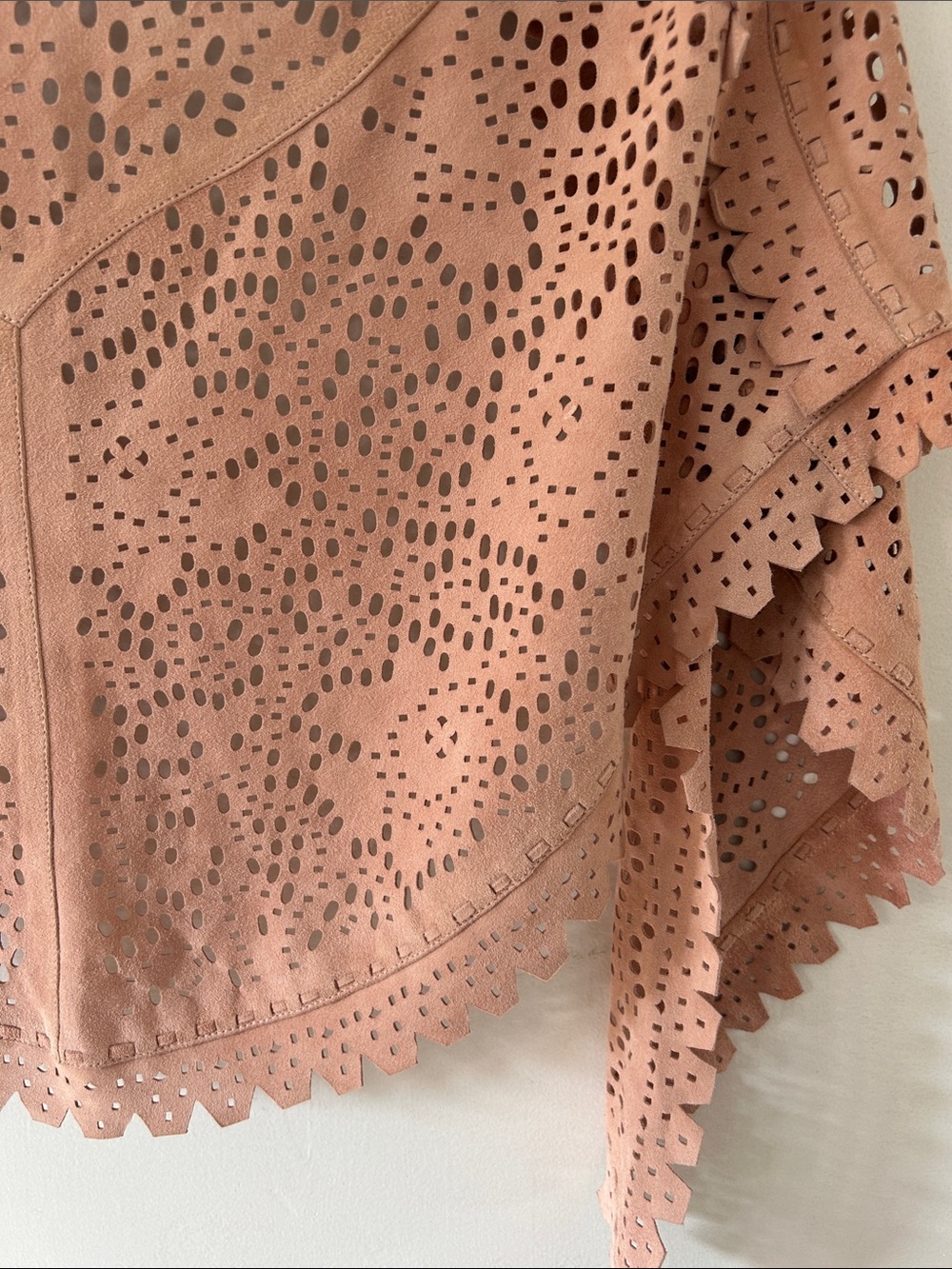 Kerry Grima Dusty Rose Laser-Cut Suede? Western Bohemian Festival Shawl Wrap - Picture 15 of 16